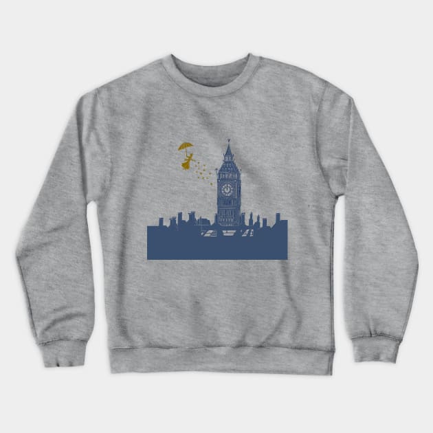 Mary Poppins and Big Ben in Blue and Pink Crewneck Sweatshirt by Maddybennettart